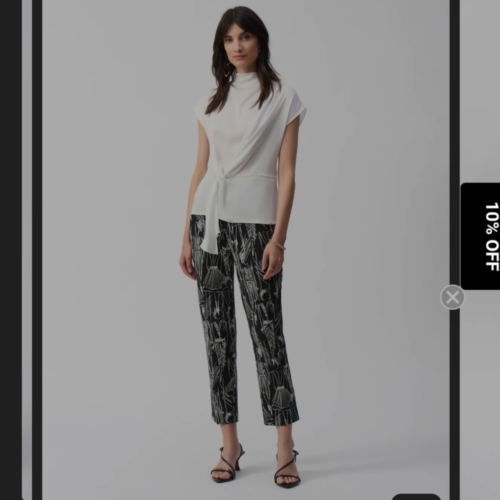 Joseph Ribkoff Womens Black/vanilla Conversional Print Crop Silky Knit Pant 16.